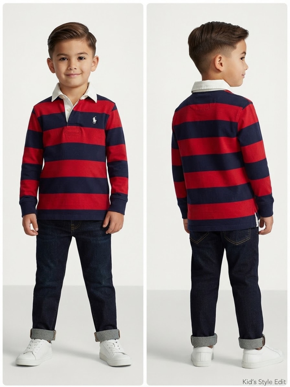 Polo by Ralph Lauren Red & Navy Striped Rugby Shirt for Kids. Size 7